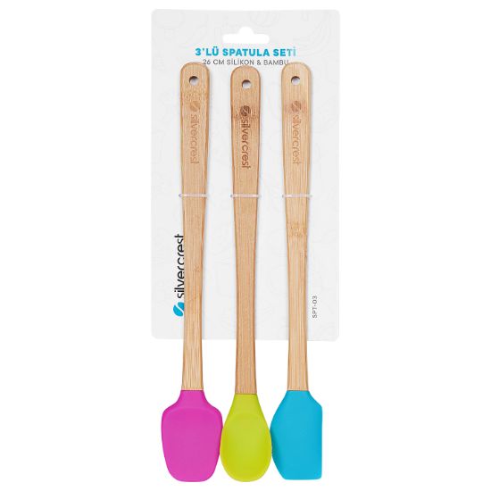 Silver Crest SPT-03 3 Lu Renkli 26CM Uzun Silikon Bambu Spatula Seti resmi