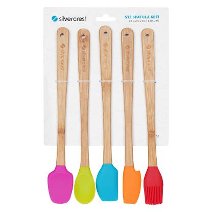 Silver Crest SPT-02 5 Li Renkli 26CM Uzun Silikon Bambu Spatula Seti resmi