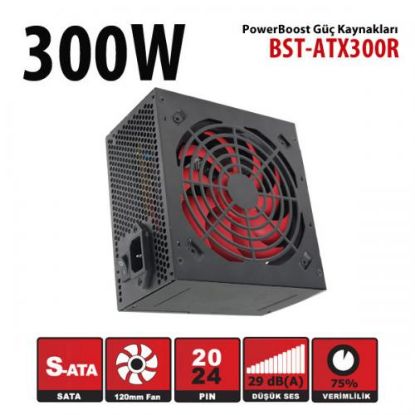 PowerBoost BST-ATX300R 300w, PPFC 12cm Kırmızı Fanlı ATX PSU (Retail Box) Güç Kaynağı resmi