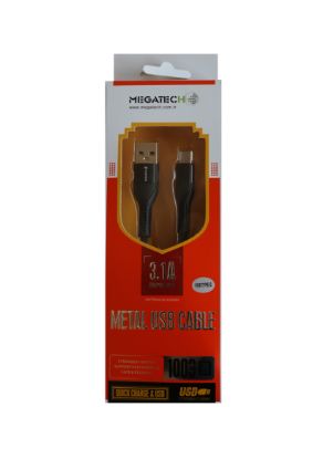 Megatech 3.1A  Örgülü A Serisi Typ-c Data Kablosu Gri/Siyah resmi