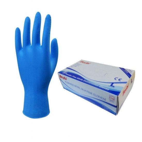 Beybi Pudrasız Nitril Mavi (L) Large Beden Muayene Eldiven 100lü Paket resmi