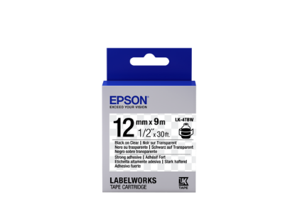 Epson LK-4TBW Güçlü Yapışkanlı Şeffaf Üzeri Siyah 12mm 9Metre Etiket resmi