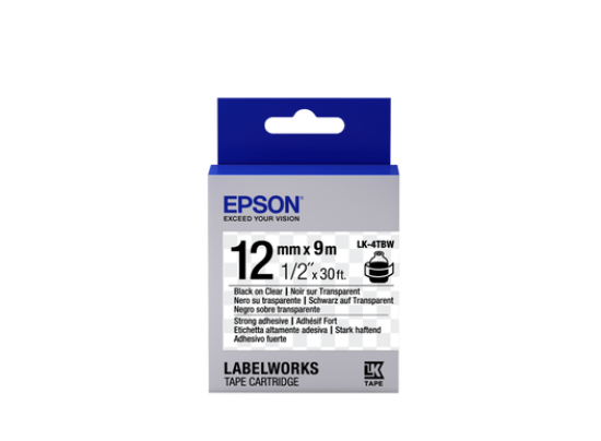 Epson LK-4TBW Güçlü Yapışkanlı Şeffaf Üzeri Siyah 12mm 9Metre Etiket resmi