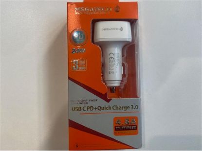 Megatech MTC-05  Beyaz 24W 4.8A 2 USB 1 PD Araç Çakmaklık Şarj Başlığı Hızlı Şarj resmi