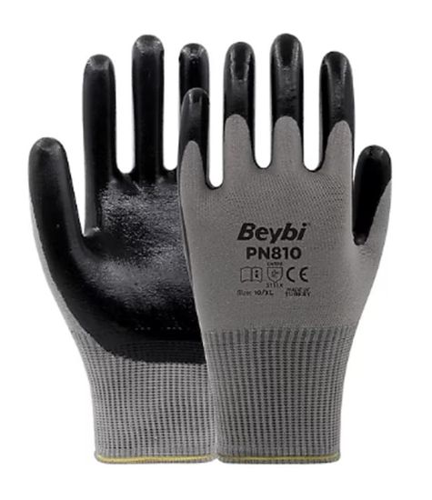 Beybi Nitril Poly Pn810 10 Beden Gri/Siyah 12li Eldiven  resmi
