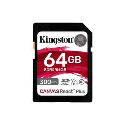 Kingston SDR2/64GB Canvas React Plus SDXC UHS-II 300R/260W U3 V90 for Full HD/4K/8K Hafıza Kartı resmi