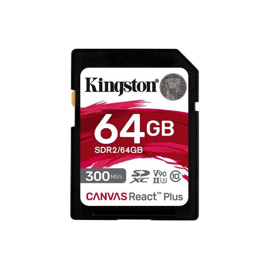 Kingston SDR2/64GB Canvas React Plus SDXC UHS-II 300R/260W U3 V90 for Full HD/4K/8K Hafıza Kartı resmi