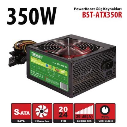 PowerBoost BST-ATX350R 350w, PPFC 12cm Kırmızı Fanlı ATX PSU (Retail Box) resmi
