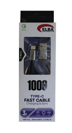 Elba Elb34-Usb Type-c 1mt 3A Hızlı Şarj Hasırlı Siyah Kablo  resmi