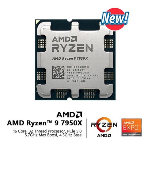 Amd Ryzen 9 7950X TRAY 4.5 GHz 16 Çekirdek 80MB Cache AM5 Soket 5nm İşlemci Kutusuz resmi