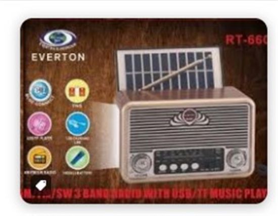 Everton Rt-660  Bluetooth Fm/Usb/Tf/Aux Şarjlı Nostaljik Radyo Solar (Güneş Panelli) resmi