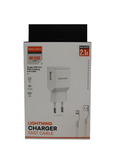 Megatech EC02 MODEL 2.1A Lightning Usb Kablo + Ev Şarj Adaptörü Hızlı Şarj resmi