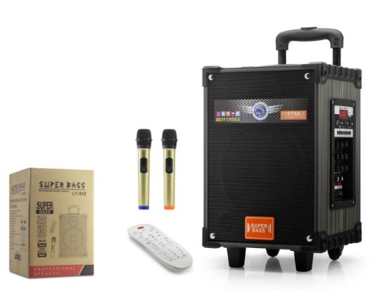 LT-912 Süper Bass Kumandalı Şarjlı Çift Mikrofonlu Hoparlör Sistemi Taşınabilir Amfi resmi