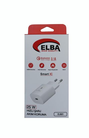 Elba ELB42 Beyaz 25W Şarj Kafa+ İphone Kablo USB-C PD3.0/QC4.0(Akım Koruma/Hızlı Şarj/) resmi