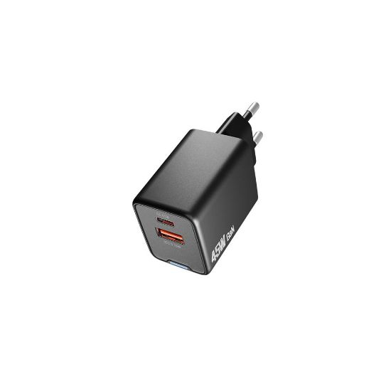 Hytech HY-XEG45 Type USB-C 45W PD + 18W USB QC 3.0 GAN Siyah Hızlı Ev Şarj Adaptörü resmi