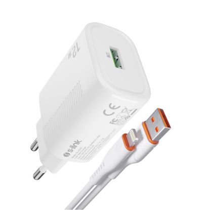 S-link SL-EC40L Lightning Kablolu 5V 2400MA Beyaz Ev Şarj Adaptörü resmi