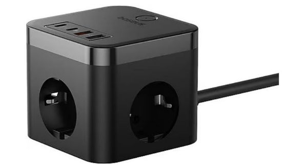 Baseus Pow Cube 7 Port 1.5m 30W Siyah Şarj Adaptörü (E00066400117-00) resmi