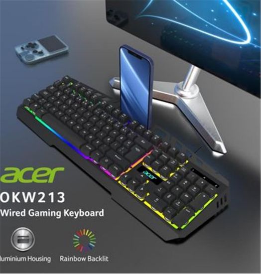 Acer OKW213 Siyah RGB Rainbow Backlit Gaming Keyboard Rainbow (Kablo Uzunluğu 1,5mt) resmi
