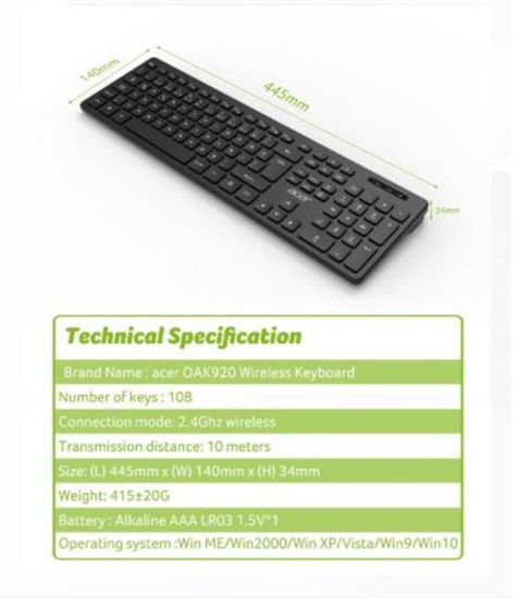 Acer OAK920 Q Usb SİYAH 1.8mt  Kablolu Klavye/Tek Tuş Hesap Makinalı (Sessiz Tuş)  resmi