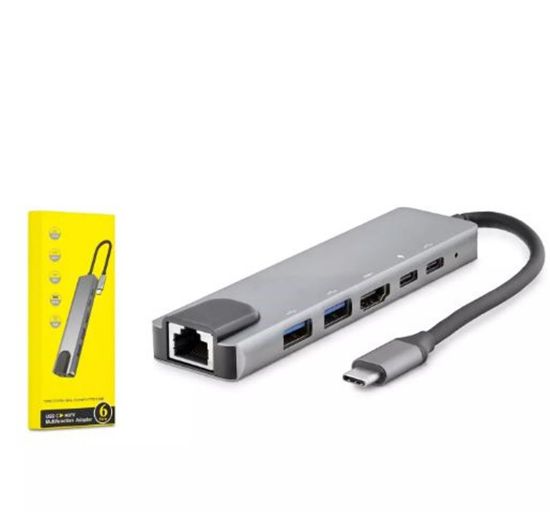 HADRON HDX7791 TYPE-C HDTV COMBO HDMI 4K 30HZ + 2*TYPE-C + 2*USB3.0 + LAN 6IN1 GRİ resmi