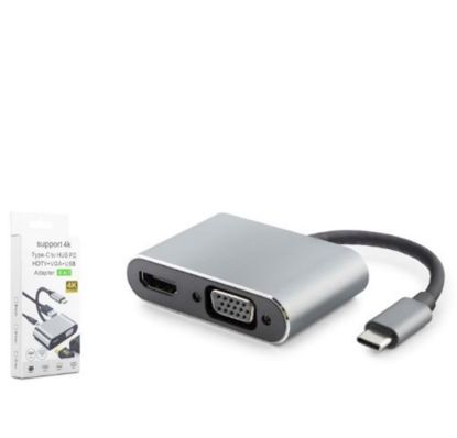 HADRON HDX7839 TYPE-C TO HUB HDTV 4K 30HZ + TYPE-C + USB + VGA 4IN1 GRİ resmi