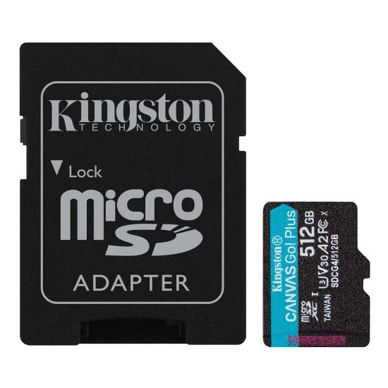 Kingston SDCG4/512GB 512GB microSDXC Canvas Go Plus Gen4 200MB/s A2 U3 V30 Card + ADP Hafıza Kartı  resmi