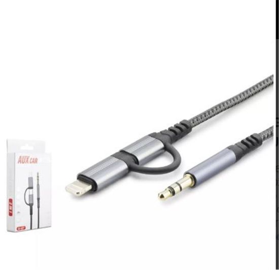HADRON GJ-027 3.5MM TO TYPE-C + LIGHTNING KABLO AUX CAR SİYAH resmi