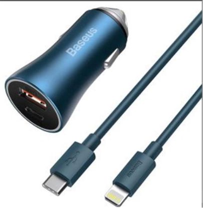 Baseus TZCCJD-03 Golden Contactor Pro Lightning Kablolu Araç Şarj Seti Mavi resmi