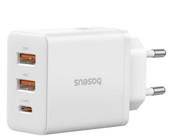 BASEUS P10111402213-00 Cube Hızlı 2 USB-A + Type-C 30W Şarj Cihazı Beyaz resmi