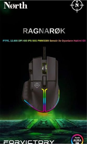 North Odin Pro WL Siyah 26K DPI 750 IPS 70G UltraLight RGB Kablosuz Gaming Mouse  resmi