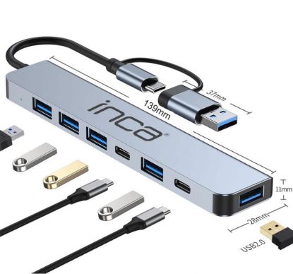 Inca IUTP-7T Usb+Type-c Girişli USB 3.0+4X USB 2.0 Type-C 5V 2X Type-C 100W Çoklayıcı resmi