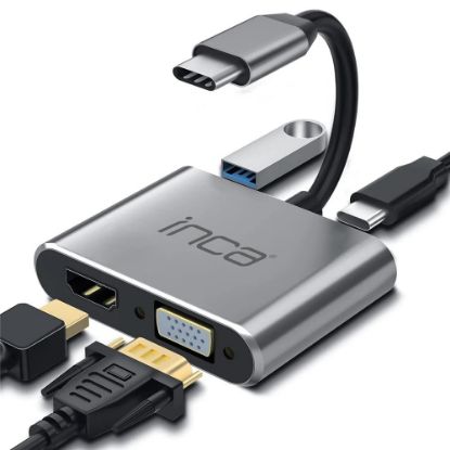Inca ITPC-06TX USB C 4in1 – HDMI+VGA+USB+Güç Dağıtım Adap 4K@30Hz HDMI Çoklayıcı 100W PD Güçı resmi