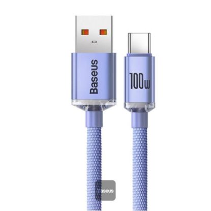 Baseus CAJY000405 1.2mt Crystal Cable USB-A to Type-C Fast Charge Data Cable 100W 5A1.2M-Purple resmi