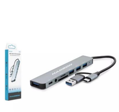 Hadron Hdx7828 Type-C Hub Combo 3*Usb3.0 + Usb + Type-C + Audio + Sd + Tf 8In1 Gri resmi