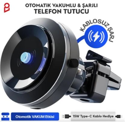 Enkado Otomatik Vakumlu Kablosuz Şarjlı Araç İçi Telefon Tutucu resmi