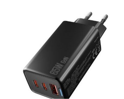 Hytech HY-XEG65 2*USB-C + USB-A GAN PD 65W / QC 18W Type PD/PPS Siyah EV/NOTEBOOK Şarj Adaptör resmi