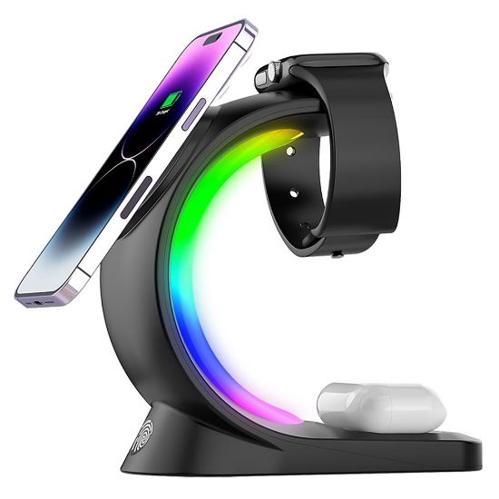 S-link SL-CW20 Telefon, Saat, Kulaklık Uyumlu 15W Siyah RGB Kablosuz Şarj Cihazı resmi