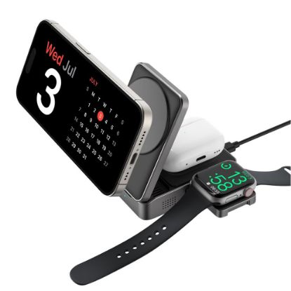 S-link SW-CWF116 Siyah Telefon Kulaklık Akıllı Saat 15W 3 in 1 Magsafe Qi2 Kablosuz Şarj Cihazı resmi