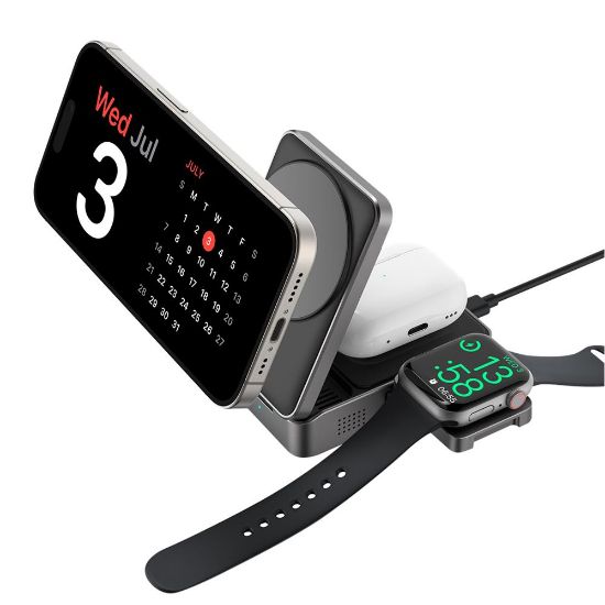 S-link SW-CWF116 Siyah Telefon Kulaklık Akıllı Saat 15W 3 in 1 Magsafe Qi2 Kablosuz Şarj Cihazı resmi