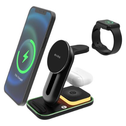 S-link SW-CWF117 Siyah Ayarlanabilir Standlı 15W 3 in 1 Magsafe Kablosuz Şarj Cihazıı resmi
