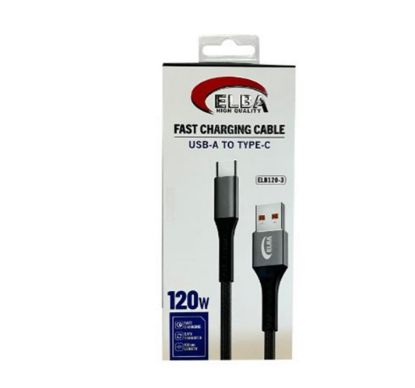 Elba Elb120-3 120w   USBC Type-c To Usb 1Mt Siyah Örgülü  Şarj Kablosu ( Data Veri ) resmi