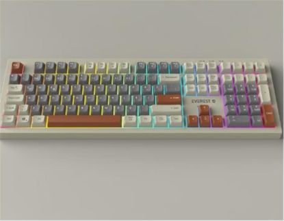 Everest KM-77 Runa Gri/Krem/Kahve Usb Rainbow Aydınlatmalı Sessiz Q Klavye + Mouse Set resmi