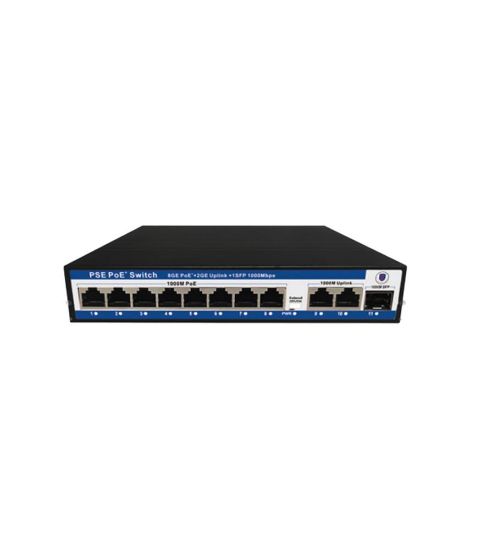 Nova NVC-PSEG0821G 8 Port Poe+ 10/100 Mbps 2 Port 10/100/1000 Mbps Uplink 1 Port SFP Switch 120W resmi
