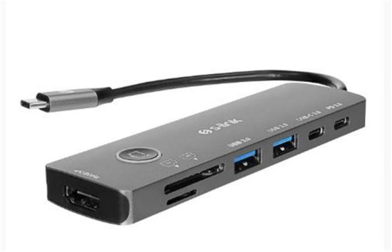 S-link SW-U707 HDMI Gri Metal 7 in 1 2*USB 3.0, 1*Type-C  HDMI 4K60HZ, SD ve TF Type C Hub Adaptör resmi