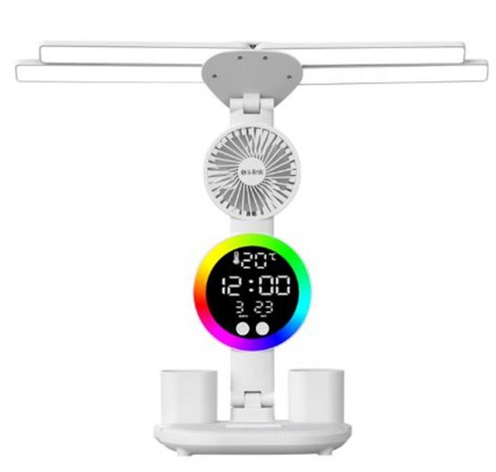 S-link SL-M9070 Glow Beyaz Dokunmatik Led Lamba Saat, Fan,Derece Kalemlikli Masa Lambası resmi