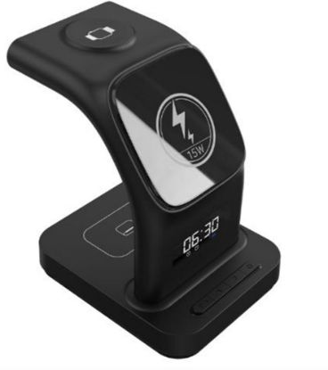 S-link SW-CWF130 Siyah Telefon Kulaklık Akıllı Saat 15W 3 in 1 Magsafe Led Logo Kablosuz Şarj Cihazı resmi