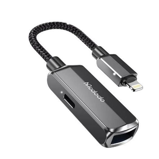 MCDODO CA-2690 2İN 1 Lightning To USB-A 3.0  Şarj Desteği Ve Veri Aktarım Cihazı - Koyu Gri resmi