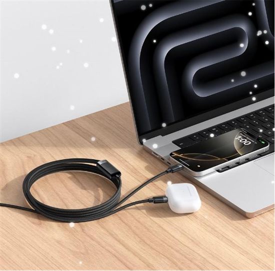 MCDODO CA-7380 | USB-C - Çift USB-C 100W Manyetik Sarılabilir Şarj Kablosu resmi