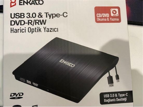 Enkado Ekd-Udvd120 Type-C / USB 3.0 DVD-R/CD-R/RW/ Dvd-Rw Ultra Slim Harici Optik Yazıcı Siyah resmi