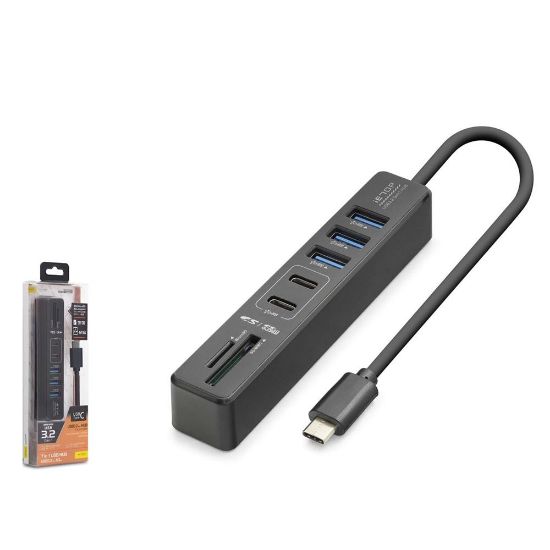 Hadron HDX7061 İetop Type-C Hub 5Gbps 2x Usb-C 3.2+3x Usb-A 3.2+SD+microSD 7 Port Kart Okuyucu Siyah resmi